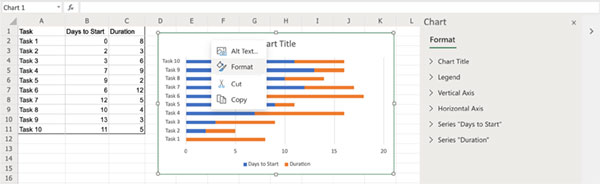 Right click on the chart and select Format