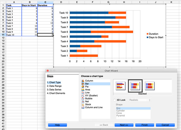 Chart wizard select stacked chart